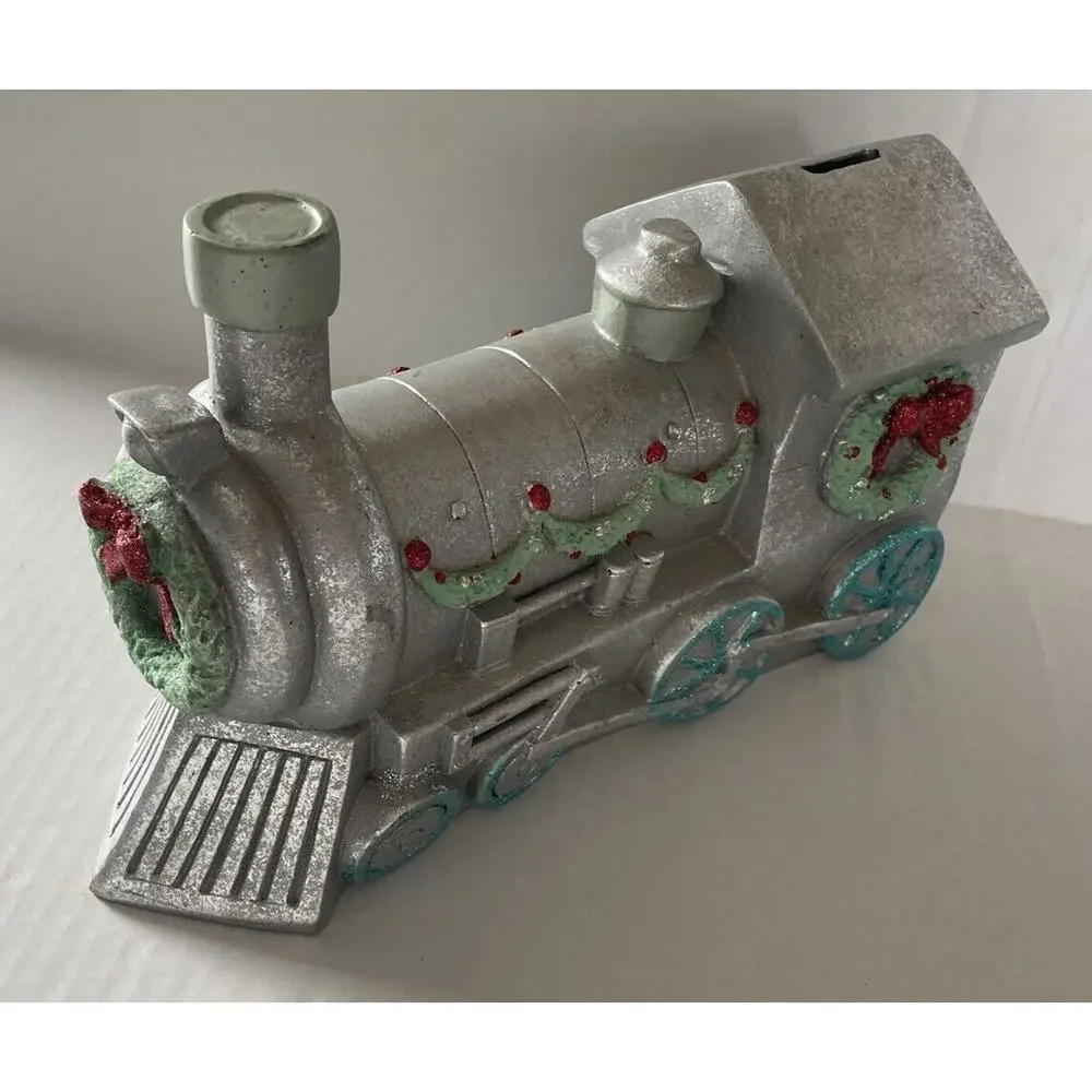 Vintage Large Train Locomotive Engine Coin‎ Piggy Bank Christmas